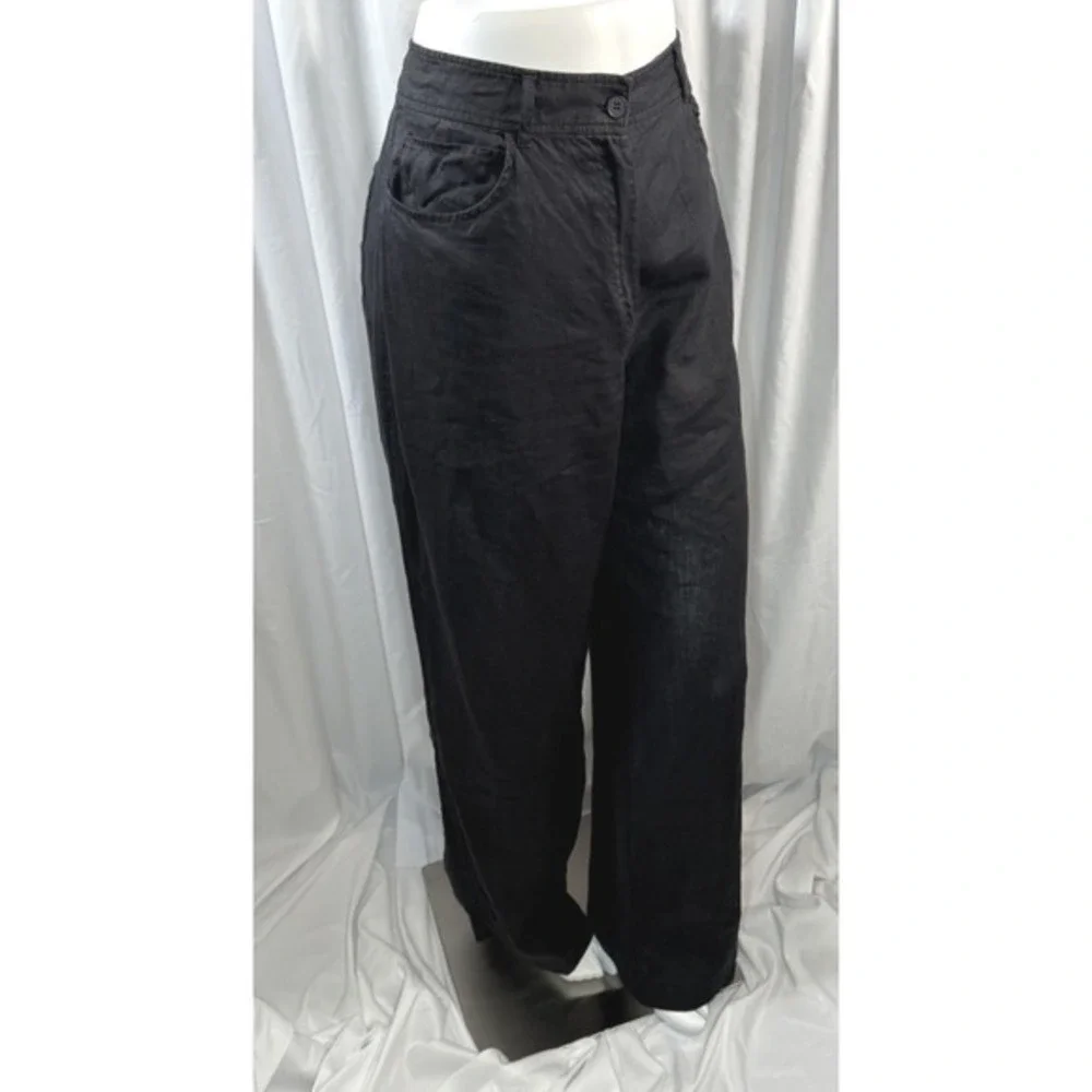 Zara Black Linen Blend High Waisted Wide Leg Trousers XL Resortwear Chic‎  82-03